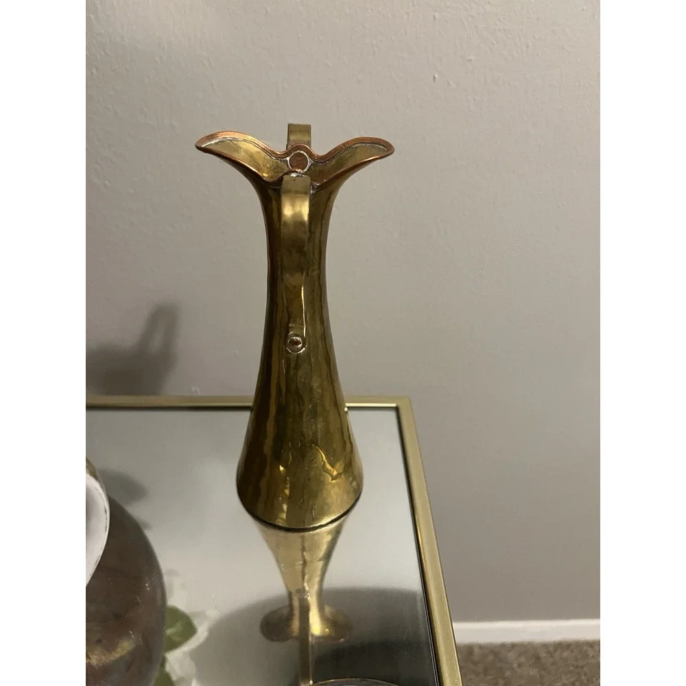Vintage Russian Brass‎ Pitcher Vase Hammered Mid Century Modern Handmade